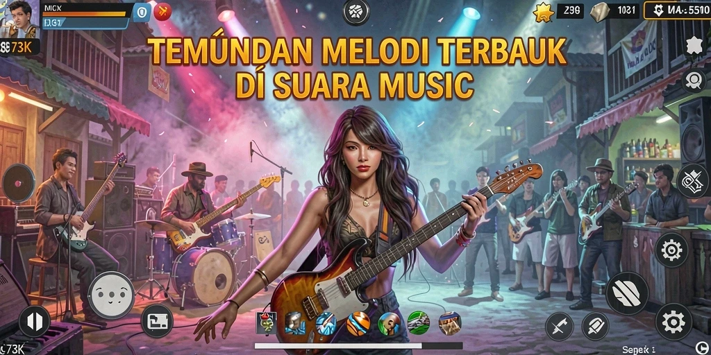 Screenshot gameplay dari aplikasi musik 73K yang menarik.