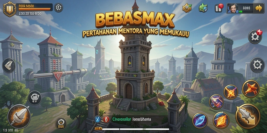 Tampilan gameplay menara pertahanan yang menegangkan di BEBASMAX.