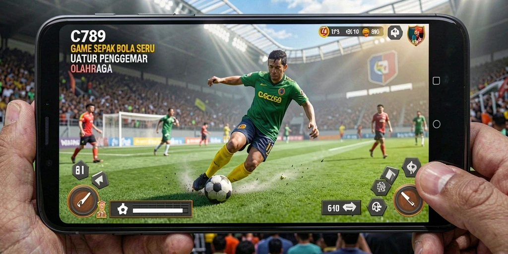 Screenshot C789 menunjukkan aksi seru di lapangan sepak bola.
