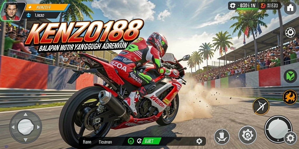 Screenshot gameplay KENZO188 menampilkan aksi balapan motor yang mendebarkan.