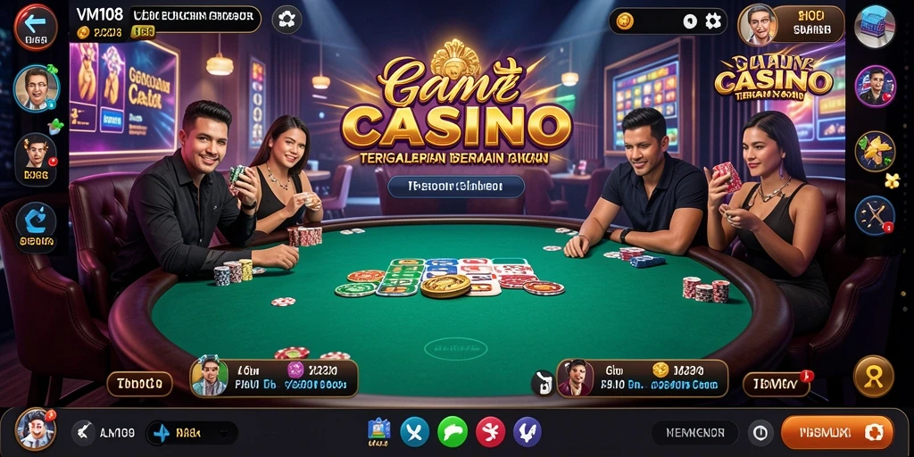 Tampilan gameplay VM108 dengan dealer langsung dan antarmuka yang menarik.